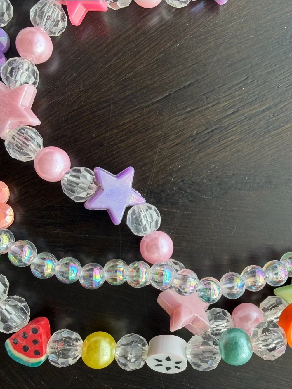 Colorful Beaded 3 Necklace & Bracelet Set Fruit Flower Star Charms NWT